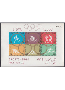 1964 - LIBIA foglietto dentellato Olimpiadi Tokyo 6 valori nuovo